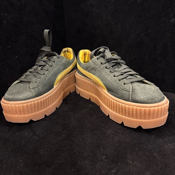 Rihanna Puma  Women's Platform Sneakers - Green and Yellow - Picture 2 of 9